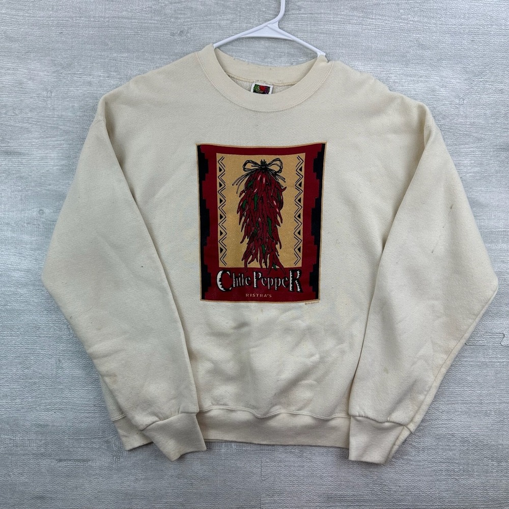 Vintage Chile Pepper Ristra's Sweatshirt Adult Large Beige Tan Decorative Wreath